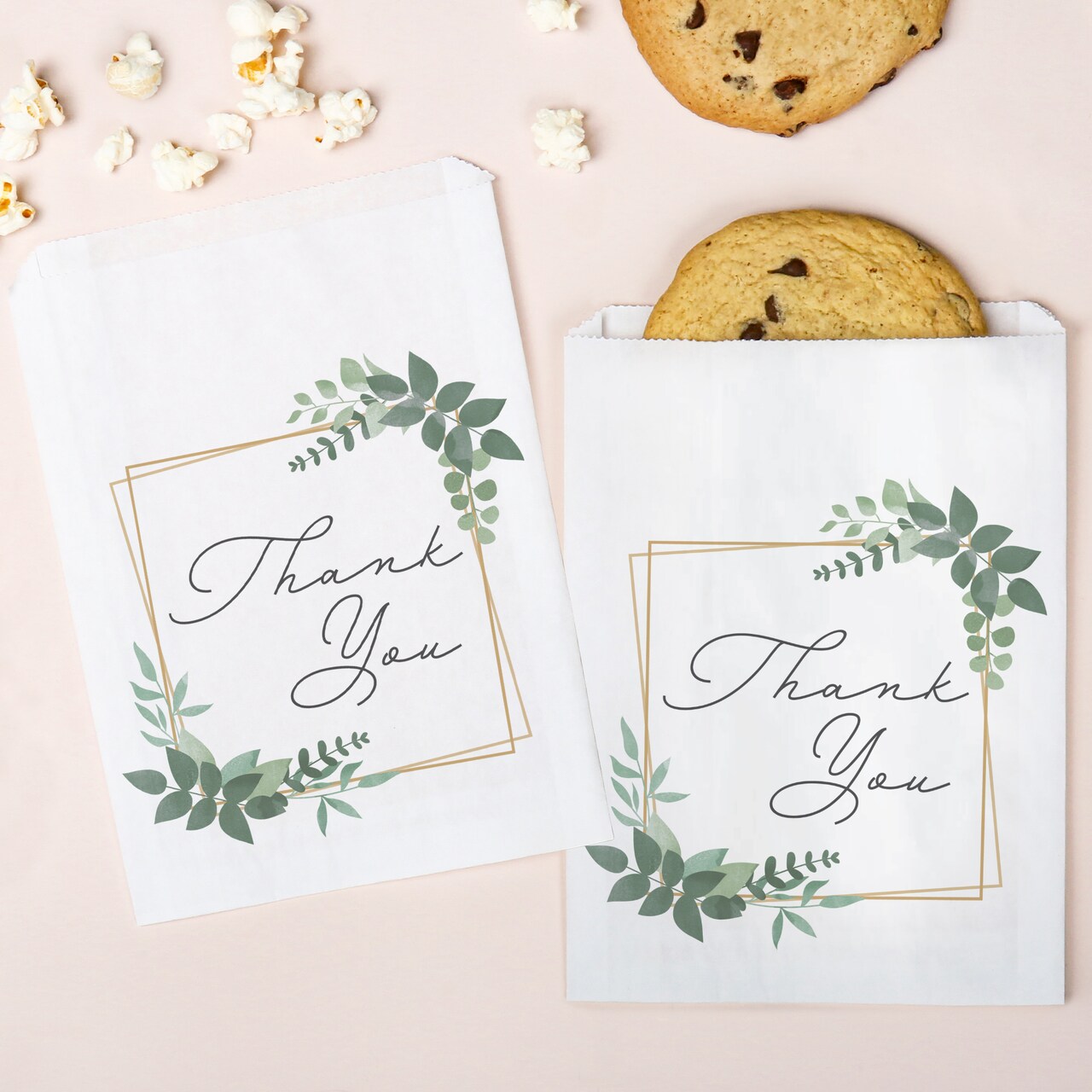 Big Dot of Happiness Boho Botanical Thank You Paper Treat Bags, Bridal Shower or Wedding Candy Bags, Greaseproof White Sandwich Cookie Bags - 25 Count